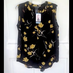 Chelsea & Theodore NWT Black and Yellow Floral Tulip Sleeveless Blouse | Size L